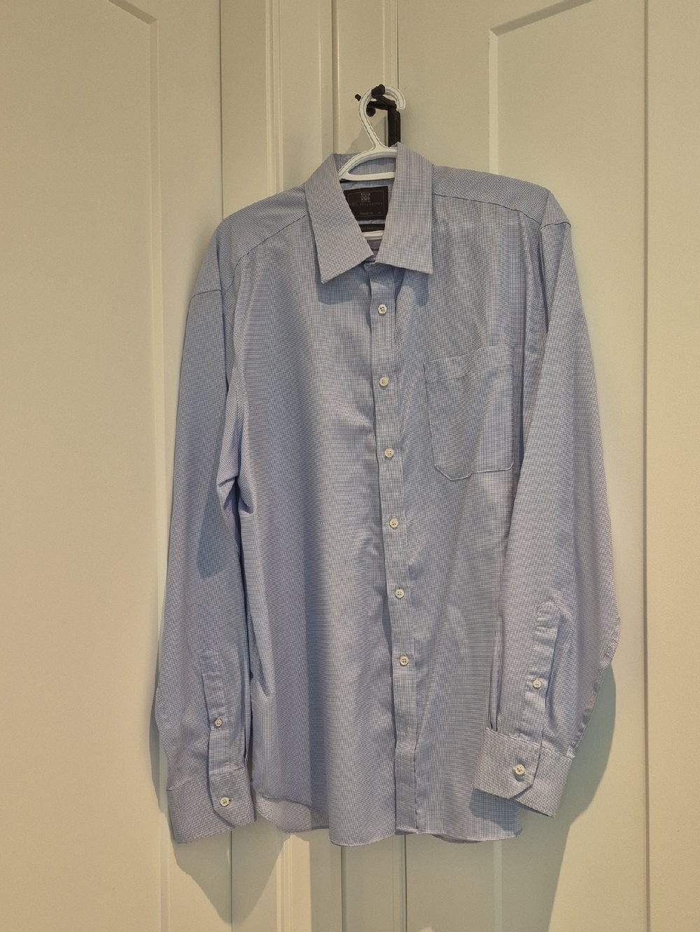 Men's Blue Micro-Check Dress Shirt - Classic Point Collar